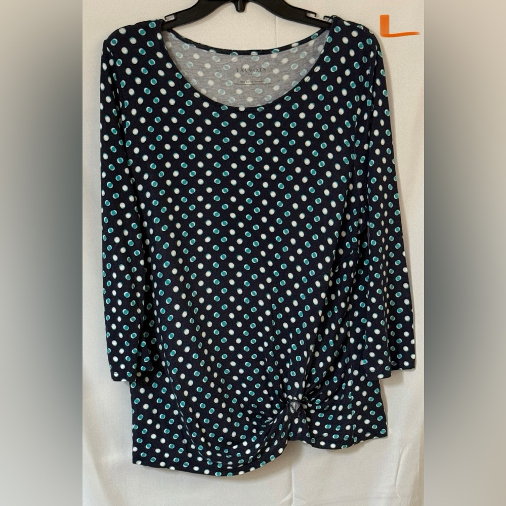 Talbots Dark Blue and Turquoise Polka Dot Long Sleeve Tee